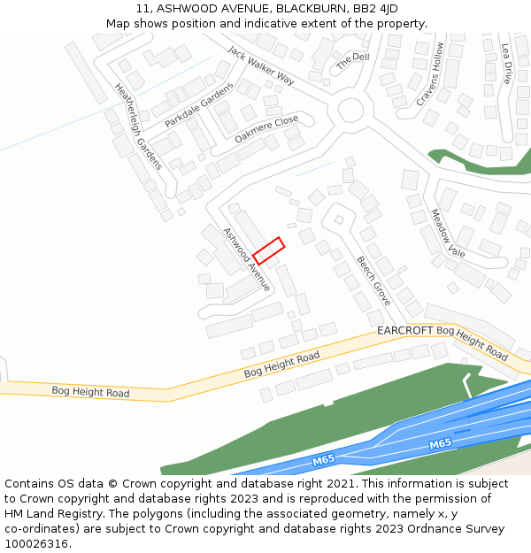 11, ASHWOOD AVENUE, BLACKBURN, BB2 4JD: Location map and indicative extent of plot