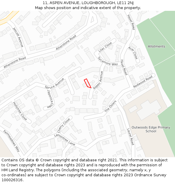 11, ASPEN AVENUE, LOUGHBOROUGH, LE11 2NJ: Location map and indicative extent of plot