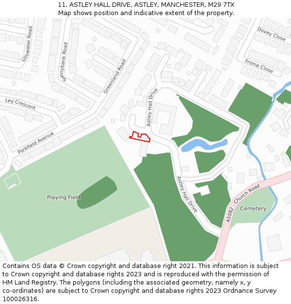 11, ASTLEY HALL DRIVE, ASTLEY, MANCHESTER, M29 7TX: Location map and indicative extent of plot