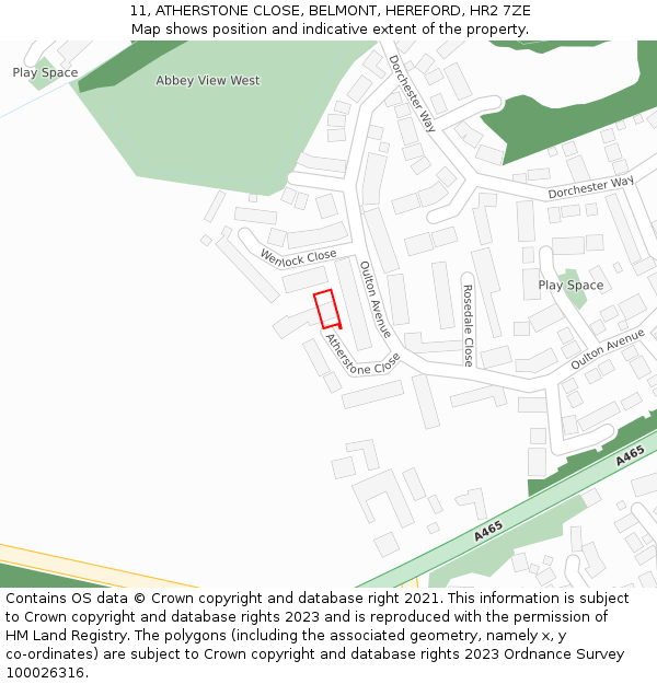 11, ATHERSTONE CLOSE, BELMONT, HEREFORD, HR2 7ZE: Location map and indicative extent of plot