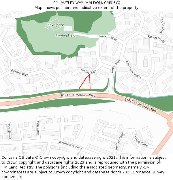 11, AVELEY WAY, MALDON, CM9 6YQ: Location map and indicative extent of plot