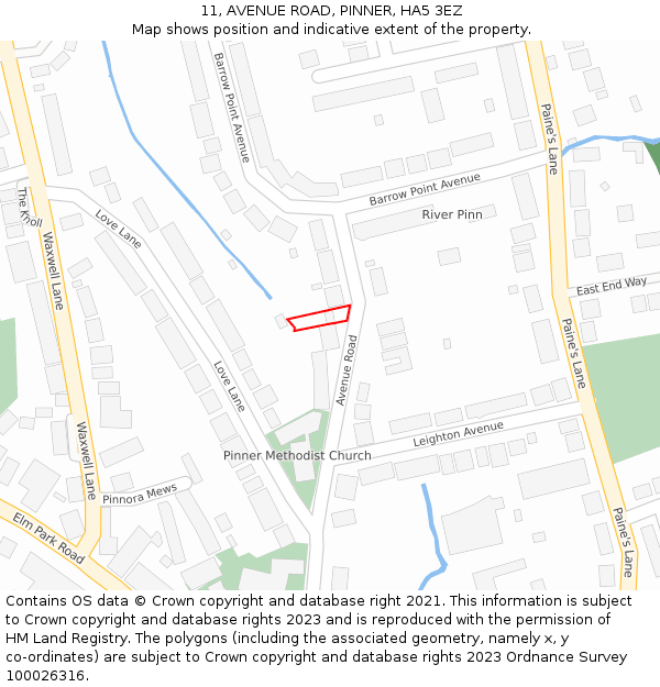11, AVENUE ROAD, PINNER, HA5 3EZ: Location map and indicative extent of plot