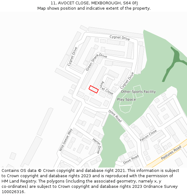 11, AVOCET CLOSE, MEXBOROUGH, S64 0FJ: Location map and indicative extent of plot