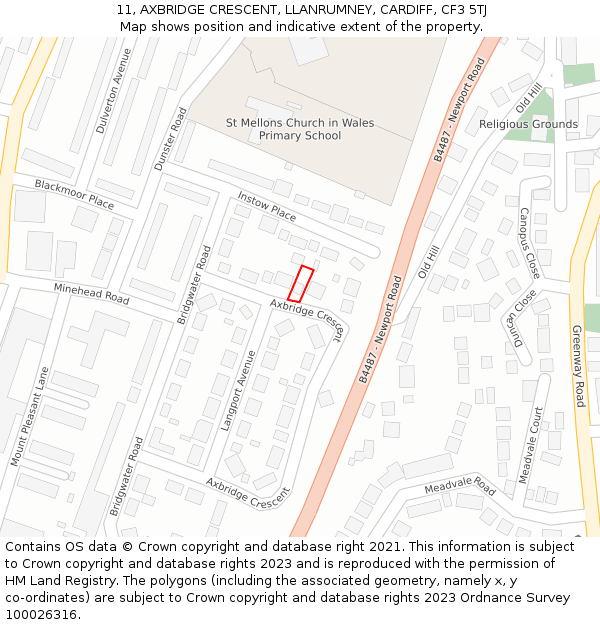 11, AXBRIDGE CRESCENT, LLANRUMNEY, CARDIFF, CF3 5TJ: Location map and indicative extent of plot