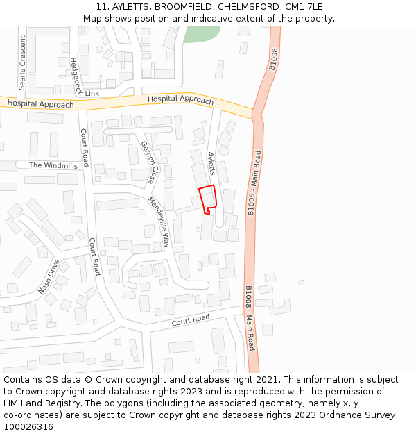 11, AYLETTS, BROOMFIELD, CHELMSFORD, CM1 7LE: Location map and indicative extent of plot