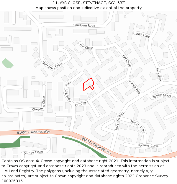 11, AYR CLOSE, STEVENAGE, SG1 5RZ: Location map and indicative extent of plot