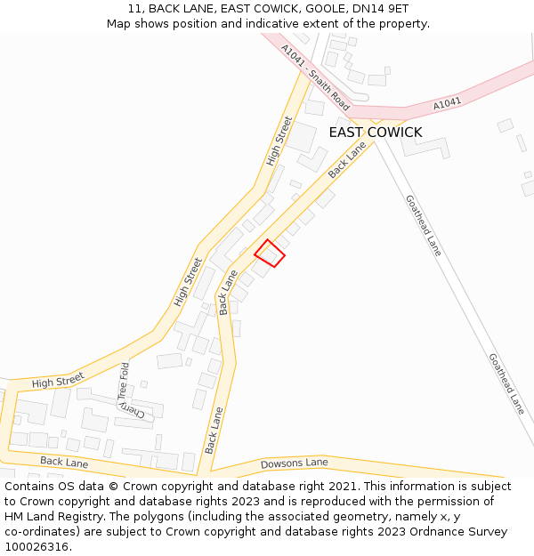 11, BACK LANE, EAST COWICK, GOOLE, DN14 9ET: Location map and indicative extent of plot