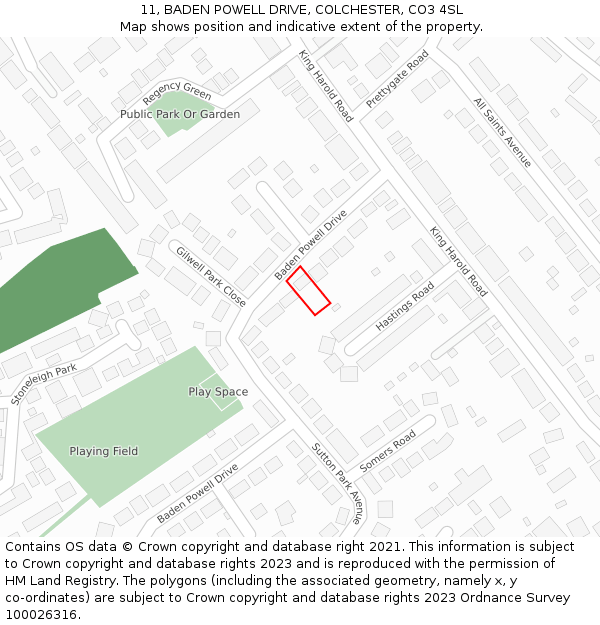 11, BADEN POWELL DRIVE, COLCHESTER, CO3 4SL: Location map and indicative extent of plot