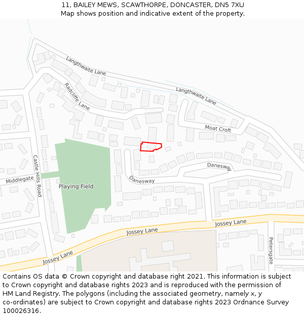 11, BAILEY MEWS, SCAWTHORPE, DONCASTER, DN5 7XU: Location map and indicative extent of plot