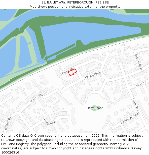 11, BAILEY WAY, PETERBOROUGH, PE2 9SE: Location map and indicative extent of plot
