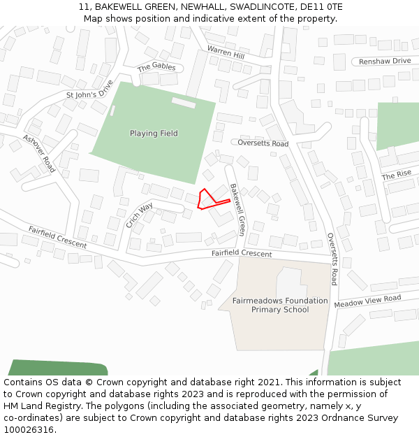 11, BAKEWELL GREEN, NEWHALL, SWADLINCOTE, DE11 0TE: Location map and indicative extent of plot