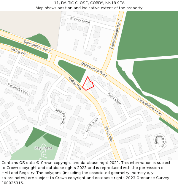 11, BALTIC CLOSE, CORBY, NN18 9EA: Location map and indicative extent of plot
