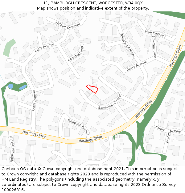 11, BAMBURGH CRESCENT, WORCESTER, WR4 0QX: Location map and indicative extent of plot