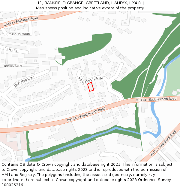 11, BANKFIELD GRANGE, GREETLAND, HALIFAX, HX4 8LJ: Location map and indicative extent of plot