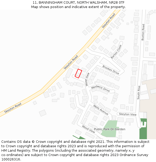 11, BANNINGHAM COURT, NORTH WALSHAM, NR28 0TF: Location map and indicative extent of plot