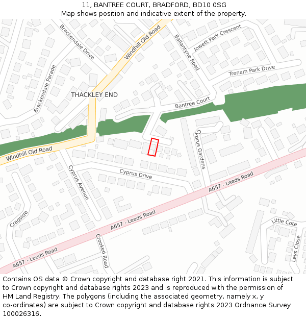 11, BANTREE COURT, BRADFORD, BD10 0SG: Location map and indicative extent of plot