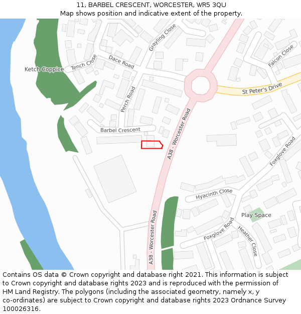11, BARBEL CRESCENT, WORCESTER, WR5 3QU: Location map and indicative extent of plot