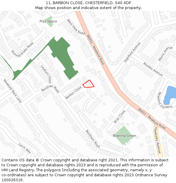 11, BARBON CLOSE, CHESTERFIELD, S40 4DP: Location map and indicative extent of plot