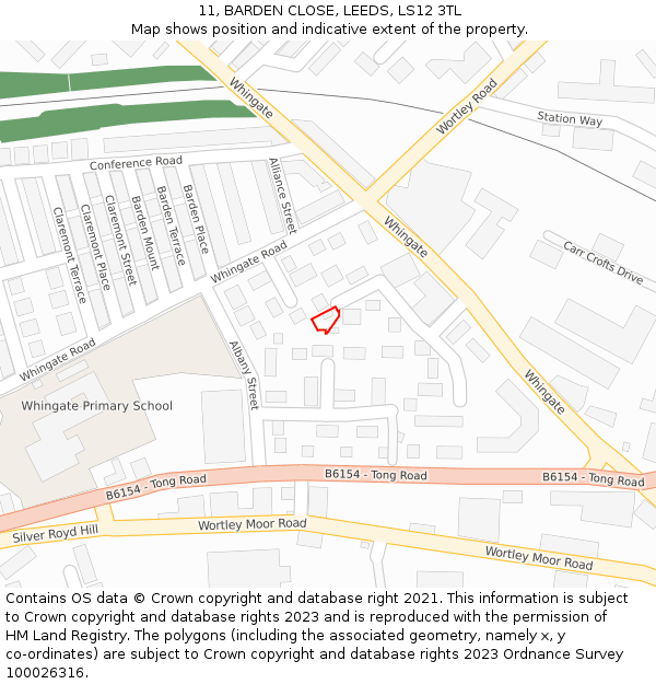11, BARDEN CLOSE, LEEDS, LS12 3TL: Location map and indicative extent of plot