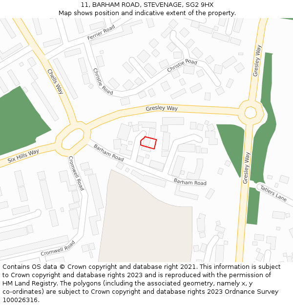11, BARHAM ROAD, STEVENAGE, SG2 9HX: Location map and indicative extent of plot
