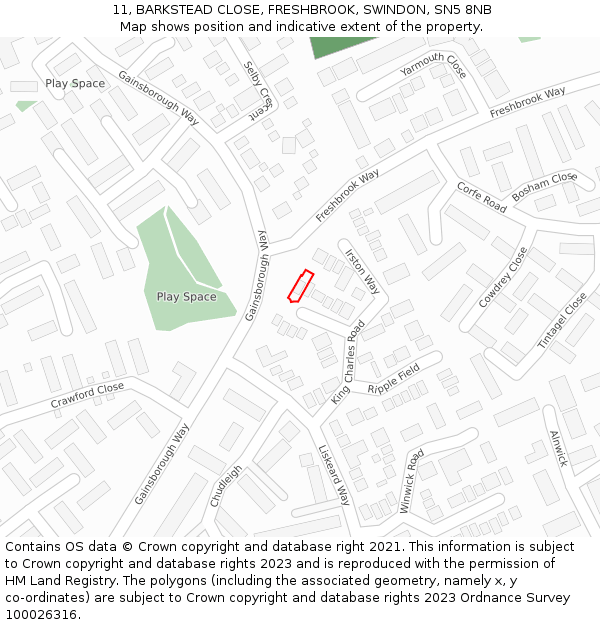 11, BARKSTEAD CLOSE, FRESHBROOK, SWINDON, SN5 8NB: Location map and indicative extent of plot