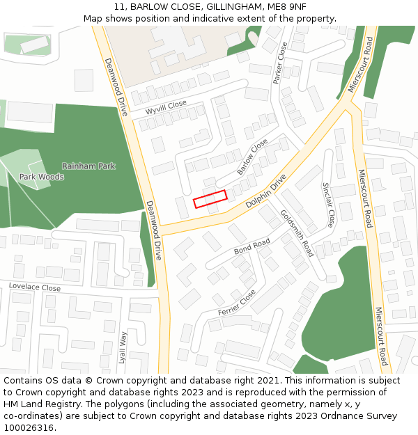 11, BARLOW CLOSE, GILLINGHAM, ME8 9NF: Location map and indicative extent of plot