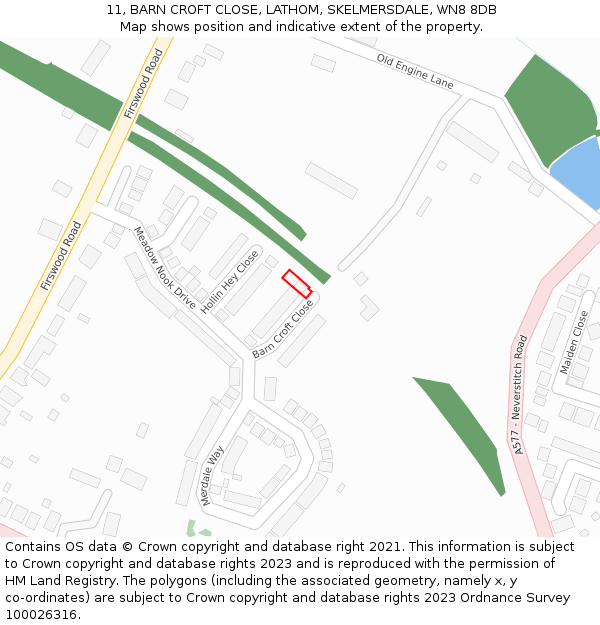 11, BARN CROFT CLOSE, LATHOM, SKELMERSDALE, WN8 8DB: Location map and indicative extent of plot