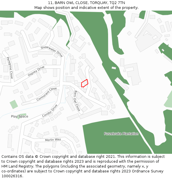 11, BARN OWL CLOSE, TORQUAY, TQ2 7TN: Location map and indicative extent of plot