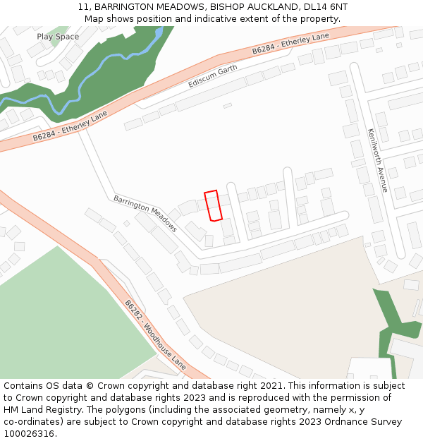 11, BARRINGTON MEADOWS, BISHOP AUCKLAND, DL14 6NT: Location map and indicative extent of plot