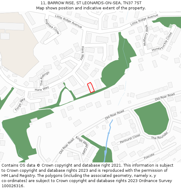 11, BARROW RISE, ST LEONARDS-ON-SEA, TN37 7ST: Location map and indicative extent of plot