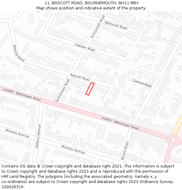 11, BASCOTT ROAD, BOURNEMOUTH, BH11 8RH: Location map and indicative extent of plot