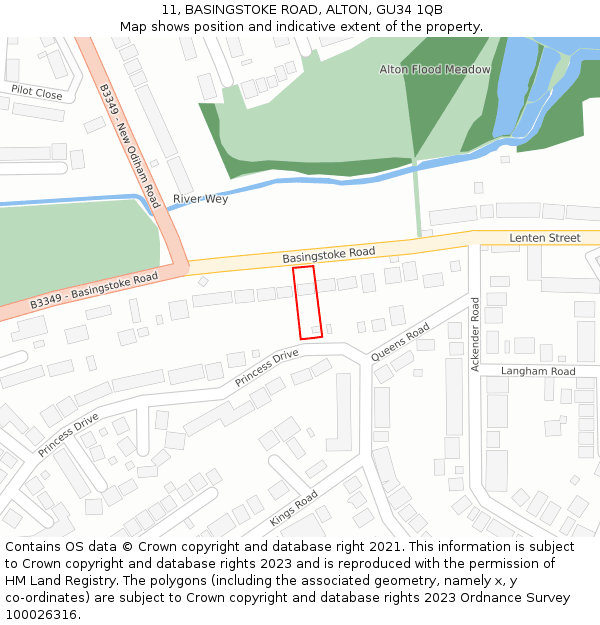 11, BASINGSTOKE ROAD, ALTON, GU34 1QB: Location map and indicative extent of plot
