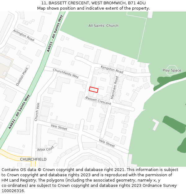 11, BASSETT CRESCENT, WEST BROMWICH, B71 4DU: Location map and indicative extent of plot