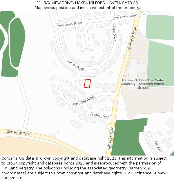 11, BAY VIEW DRIVE, HAKIN, MILFORD HAVEN, SA73 3RJ: Location map and indicative extent of plot