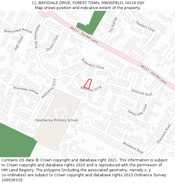11, BAYSDALE DRIVE, FOREST TOWN, MANSFIELD, NG19 0QY: Location map and indicative extent of plot