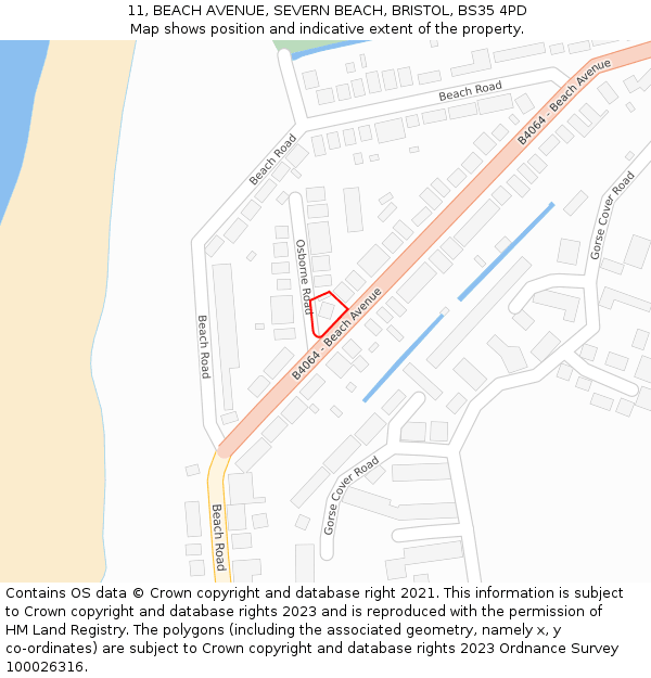 11, BEACH AVENUE, SEVERN BEACH, BRISTOL, BS35 4PD: Location map and indicative extent of plot