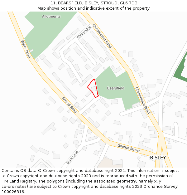 11, BEARSFIELD, BISLEY, STROUD, GL6 7DB: Location map and indicative extent of plot