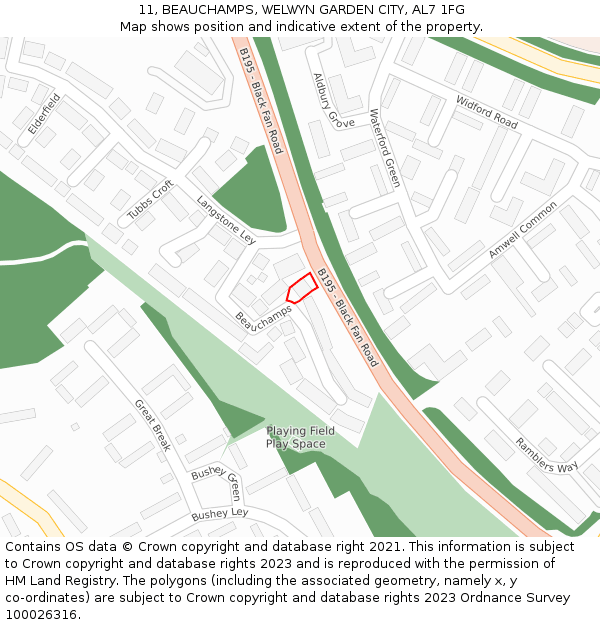 11, BEAUCHAMPS, WELWYN GARDEN CITY, AL7 1FG: Location map and indicative extent of plot
