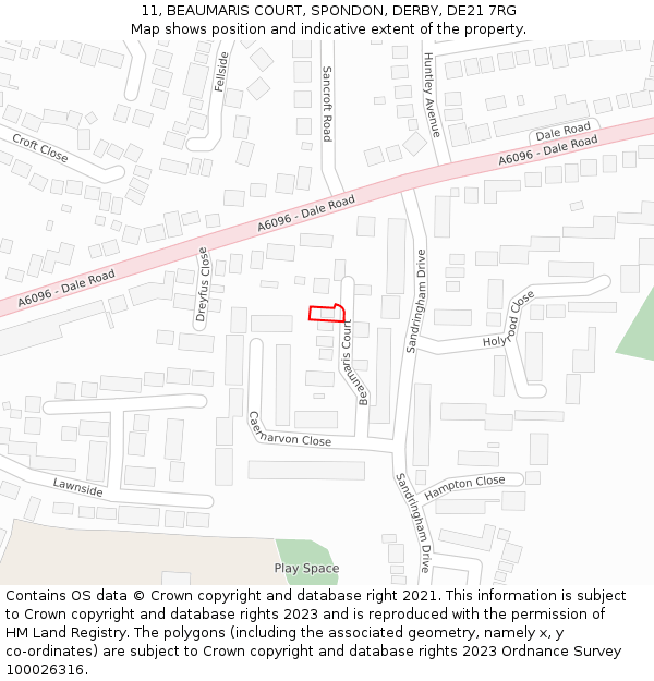 11, BEAUMARIS COURT, SPONDON, DERBY, DE21 7RG: Location map and indicative extent of plot