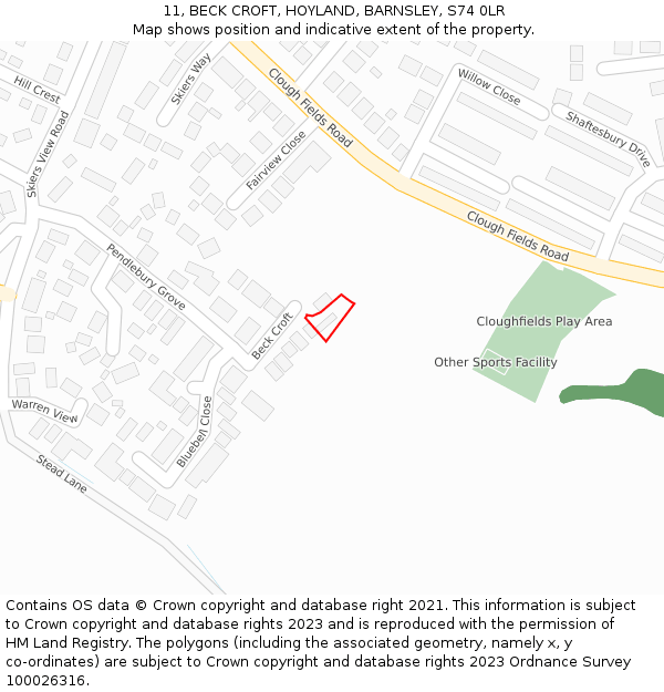 11, BECK CROFT, HOYLAND, BARNSLEY, S74 0LR: Location map and indicative extent of plot