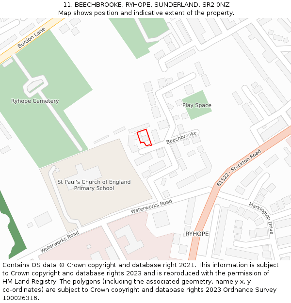 11, BEECHBROOKE, RYHOPE, SUNDERLAND, SR2 0NZ: Location map and indicative extent of plot
