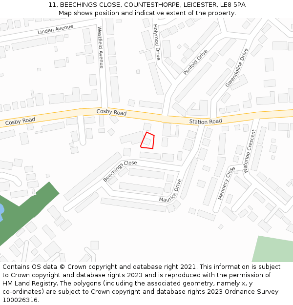 11, BEECHINGS CLOSE, COUNTESTHORPE, LEICESTER, LE8 5PA: Location map and indicative extent of plot