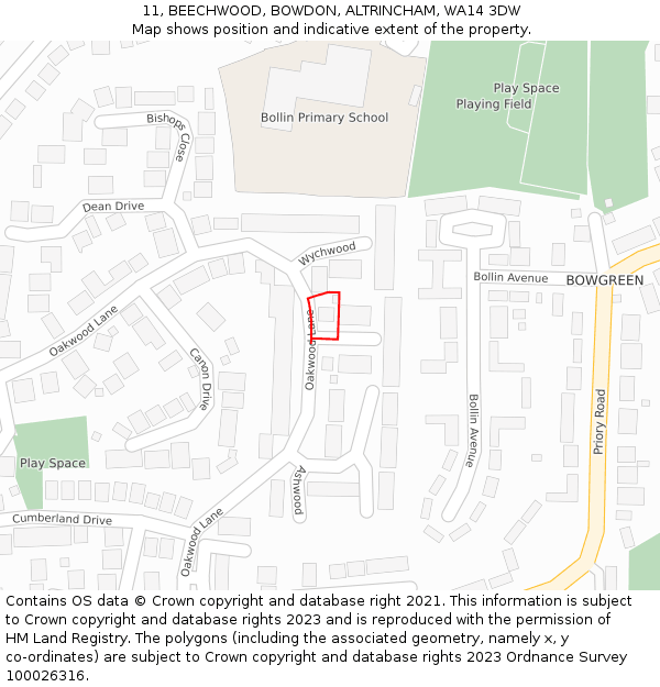 11, BEECHWOOD, BOWDON, ALTRINCHAM, WA14 3DW: Location map and indicative extent of plot