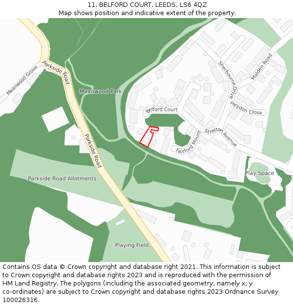 11, BELFORD COURT, LEEDS, LS6 4QZ: Location map and indicative extent of plot