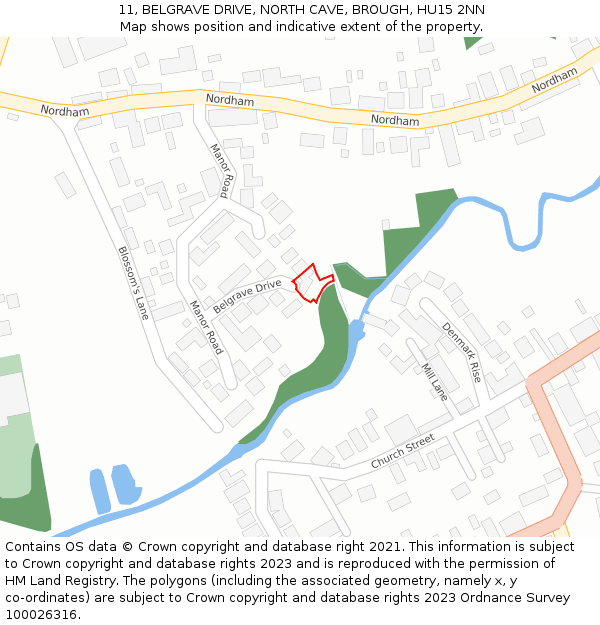 11, BELGRAVE DRIVE, NORTH CAVE, BROUGH, HU15 2NN: Location map and indicative extent of plot