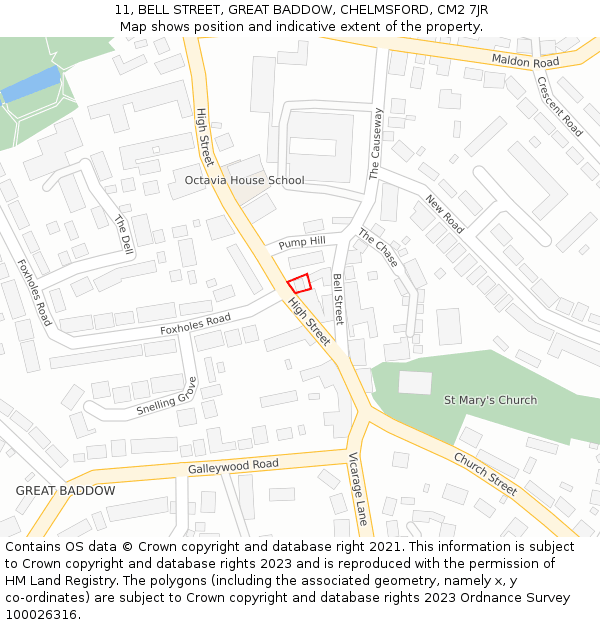 11, BELL STREET, GREAT BADDOW, CHELMSFORD, CM2 7JR: Location map and indicative extent of plot