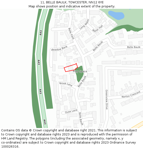 11, BELLE BAULK, TOWCESTER, NN12 6YE: Location map and indicative extent of plot