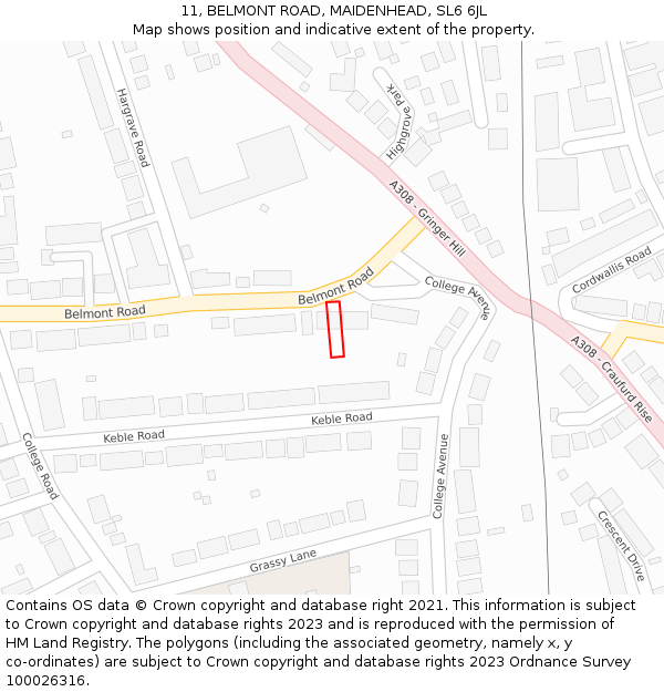 11, BELMONT ROAD, MAIDENHEAD, SL6 6JL: Location map and indicative extent of plot
