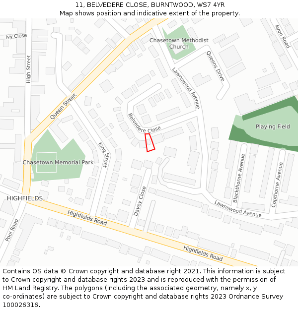 11, BELVEDERE CLOSE, BURNTWOOD, WS7 4YR: Location map and indicative extent of plot