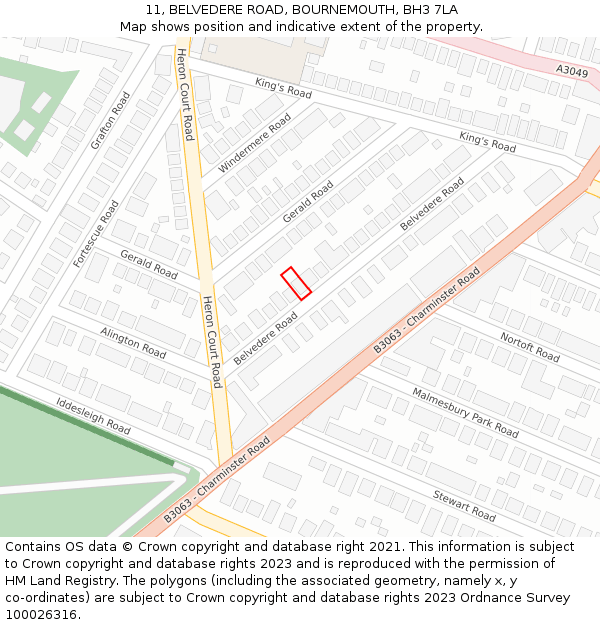 11, BELVEDERE ROAD, BOURNEMOUTH, BH3 7LA: Location map and indicative extent of plot